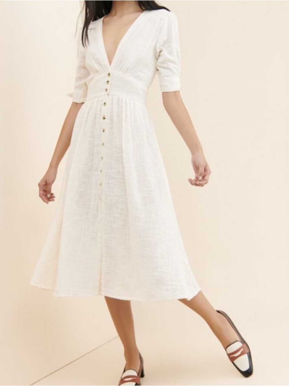 Free People Free-est Love Of My Life Off White Cotton Midi Dress Size Medium